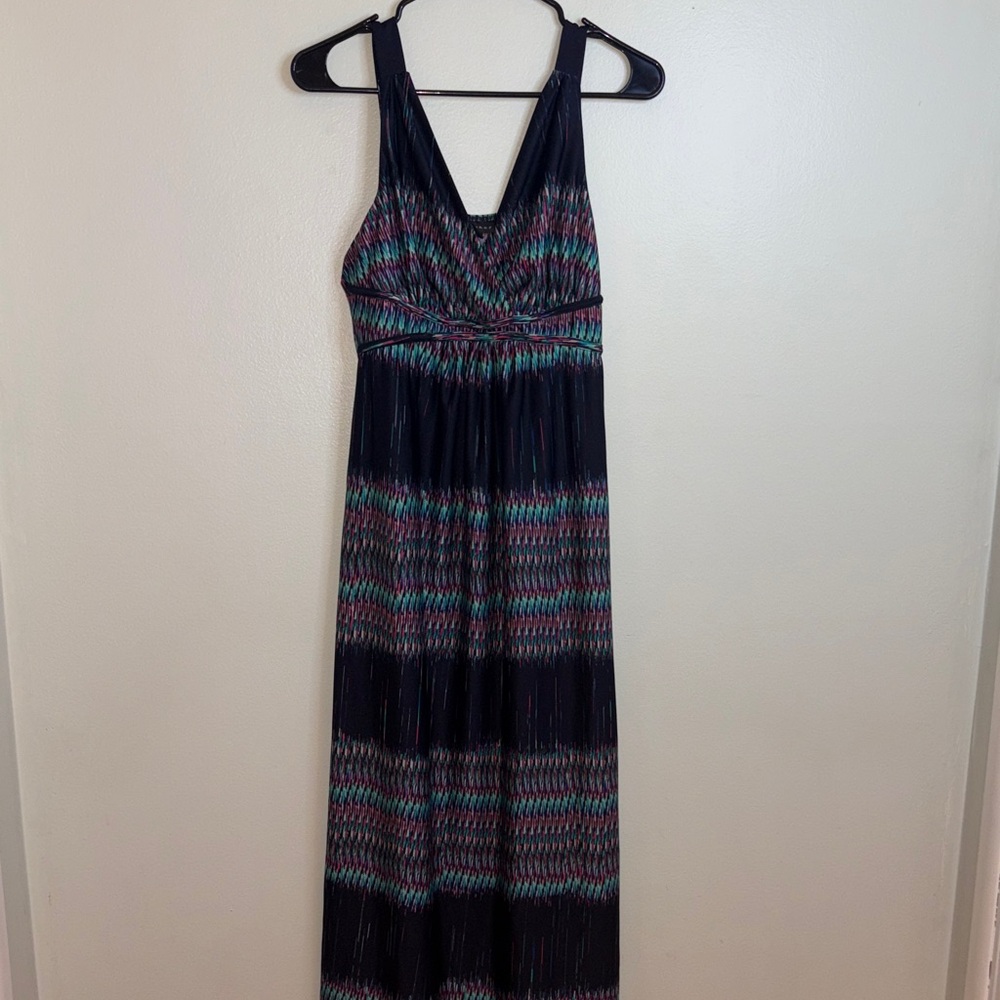 Women’s Black Multi-Stripe V-Neck Maxi Dress